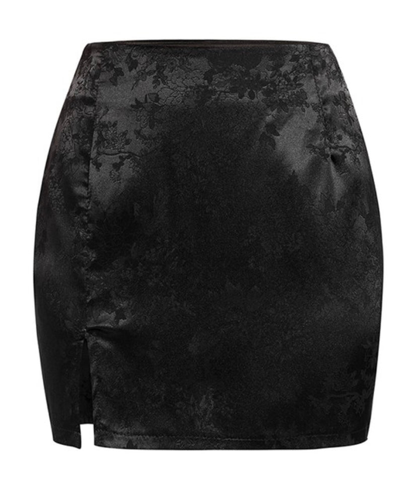 Vouley Vous Black Floral A Line Flare Mini Skirt Satin Feel UK Size 8